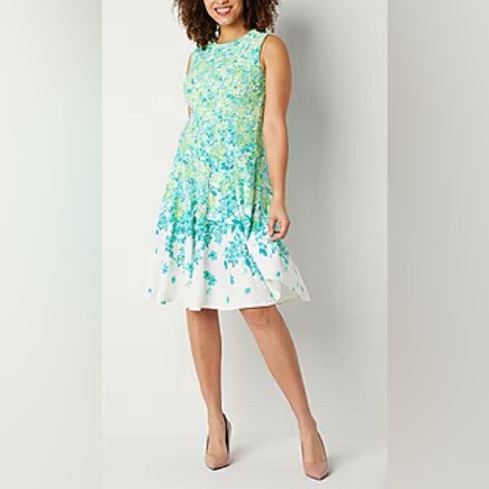 NEW‎ Danny & Nicole Womens Sleeveless Floral Fit + Flare Dress